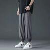 Pantalones de Tobillo para Hombre Ins Trendy Holgados Antiarrugas Verano Ligeros de Seda Helada Pantalones Casuales de Pierna Ancha de Marca Trendy para Hombre