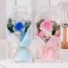 Flores Artificiales para el Día de San Valentín Transfronterizo, Flores Simuladas, Ramo de Flores de Hilo de Rosa Tejidas a Mano, Caja de Regalo de PVC, Regalo del Día de la Madre