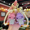 Chaveiro Criativo e Fofo de Frango Grande Cravejado com Diamantes, Corrente de Pérolas Artesanal Estilo Ins, Pingente Requintado para Bolsa Estilo Coreano para Meninas