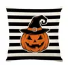 Conjunto de Capas de Almofada Decorativas de Linho para Casa de Halloween com Combo de Capa de Almofada de Sofá de Cabeça de Abóbora Engraçada