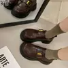 Couro legítimo, mocassins marrons estilo britânico, com sola grossa, que aumentam a altura, sapatos Mary Jane para mulheres baixinhas, sapatilhas de salto grosso e sapatos de calçar