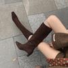 Blogger de Moda ~ Botas Rectas Elegantes de Cuero Genuino con Punta Cuadrada Pequeña para Modificar la Forma de la Pierna Tacón Alto Botas Francesas Maillard para Mujer
