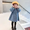 Abrigo de invierno para niños estilo coreano 2026, de longitud media a larga, para niñas, acolchado y engrosado, abrigo de lana de doble botonadura, al por mayor