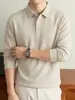 Camisa polo de manga comprida estilo Old Money, casual masculina, leve, base lisa de cor sólida, peça íntima de inverno, com mistura de lã e gola alta