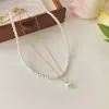 Collar de Perlas Destacado de Doble Capa Apilada para Mujer Diseño de Moda de Estilo Coreano Sensación de Dos Cadenas Perla Imitación Elegante Cadena para Clavícula