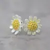 Pendientes de Plata de Ley S925, Pendientes de Girasol y Margarita Modernos y Elegantes, Pendientes de Joyería de Plata Exquisitos al por Mayor Estilo Coreano
