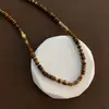 Collar de Piedra Ojo de Tigre con Cuentas Estilo Retro Maillard Otoño e Invierno Cadena para Clavícula Collar Elegante de Moda Joyería para Mujeres Alta Gama