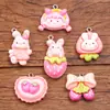 6 Tipos de Acessórios de Resina DIY Série Rosa Morango Menina Coelho Pingente Laço Coração Decoração de Bolsa Charms