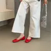 Sapatos Baixos de Bico Quadrado Suaves Estilo Francês para Mulheres, Novidade Primavera/Verão 2026 Sapatilhas de Cetim com Laço, Bico Quadrado, Solado Macio