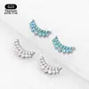 Brincos em Liga de Titânio F136 Formato de Coroa Azuis e Brancos com Zircônia Studs para Lábio com Rosca Interna Studs para Língua Joias para Piercing Brincos