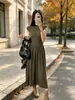 Vestido Delicado Estilo Coreano Feminino Outono Inicial 2026 Novo Gola Redonda Mangas Flare Cintura Marcada Modelagem Afiladora Caimento Vestido Longo Linha A