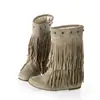 Botas de Neve Modelo Novo Exportação Primavera, Outono, Inverno Casual Salto Baixo Camurça Franja Meio da Panturrilha Tamanho Grande 40-43 1210