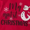 Conjunto Navideño para Bebé Estampado de Muñeco de Nieve Mameluco de Manga Larga Falda de Tul Roja Conjunto de Tres Piezas para Bebés Niñas