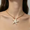 Colar de Contas Estilo Férias no Oceano Moda Transfronteiriça Europeia e Americana para Mulheres, Corrente de Clavícula Simples e Versátil com Pingente de Estrela do Mar