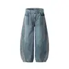 Faca curva design de tamanho grande outono casual calça de perna larga sensação 2025 jeans unissex solto retrô modelador listrado algodão