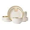 16 Peças Conjunto de Louça de Jantar Cerâmica Banho de Ouro Estilo Nórdico Luxo Leve Exportação Placas Tigelas Xícaras Pires