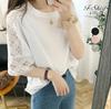Camiseta de verano nueva para mujer japonesa, de encaje de alta gama, con calados y costuras de ganchillo, top de manga murciélago con encaje