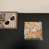 ¡Pequeña literatura y arte gris! Pañuelo Cuadrado Pequeño de Algodón Estampado Azul y Rojo Vintage Estilo Coreano Pañuelo Versátil de Alta Calidad