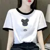 Camiseta de Verano de Manga Corta para Mujer, Comercio Exterior Transfronterizo, Nueva, Bloques de Color, Corte Holgado, Top Versátil de Media Manga