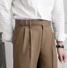 Calças casuais de primavera e verão masculinas, botões de Paris, calças retas de negócios, calças pequenas, Nápoles, calças que não precisam passar a ferro, todas as combinações