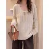 Suéter de punto para mujer con cuello en V y patrón trenzado, cordón, lazo, atado, top de suéter holgado y adelgazante, moda otoño 2026