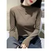 Blusas Femininas de Manga Longa com Gola Alta Nova em Veludo Alemão Dupla Face para Outono e Inverno Slim Fit com Calor Escovado