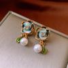 Pendientes de perlas con forma de gota de aceite y aguja de plata con incrustaciones de diamantes, pendientes retro de nicho de alta gama, pendientes ligeros de lujo con temperamento, venta al por mayor para mujeres