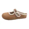 Sandalias cerradas tipo slip-on de nuevo estilo 2026 para mujer, con tacón elevado, ribete de encaje y diseño retro, adecuadas para usar en otoño.