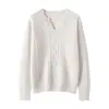 Suéter Feminino Grosso de Caxemira com Gola Meio Aberta, Padrão Trançado Tricotado, Novo Estilo Outono e Inverno, Estilo Solto e Preguiçoso, Suéter Básico