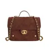 Mochila Acolchada con Cadena Estilo Tweed para Mujer 2025 Nueva Retro Mochila de Gamuza Bolso Bandolera Multifuncional