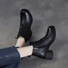 Otoño/Invierno 2026 Nuevas Botas de Moda de Piel de Vaca Suave Punta Redonda Tacón Alto Grueso Piel Genuina Vintage Con Cordones Botas Cortas Martin