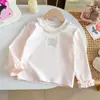 Camiseta Base de Manga Larga de Algodón para Niñas, Cuello Redondo con Adorno de Encaje, Estilo Coreano, Primavera Otoño, Top Elegante con Volantes para Bebé 3