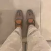 Primer Encuentro con Zapatos de Malla con Pedrería Estilo Coreano, de Tira Única y Escote Bajo para Mujer, Zapatos Planos Mary Jane Cuadrados con Diseño Hueco para Primavera y Verano