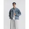 Jaqueta Jeans Retrô Americana com Gola Alta para Primavera e Outono de 2026, Tendência Loose Casual de Alta Qualidade para Homens e Mulheres