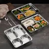 Bandeja de Comida Personalizada de Acero Inoxidable 304 Cuatro Compartimentos Cinco Compartimentos Cafetería Escolar Especial Bandeja de Comida Rápida Plato de Arroz Dividido de Grado Alimenticio