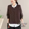 Cardigã de tricô super popular para primavera e outono para mulheres, novo modelo 2026, casaco suéter de algodão com gola redonda e mangas compridas para mulheres, blusa solta