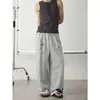 Pantalones de chándal grises con estampado de bolsillo tipo guante retro americano, unisex, para ir al trabajo, holgados, versátiles, de pierna ancha, casuales, para pareja
