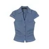 Precio Real de IA #Azul Camisa de Cuadros de Manga Corta para Mujer Primavera 2026 Camisa Ajustada Favorecedora Prenda Exterior Corta Cropped Top Ceñido a la Cintura