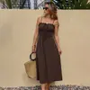 Ropa Baifen Comercio Exterior Transfronterizo Nuevo Estilo 2026 Estilo Retro Simple Color Sólido Cintura con Cordón Vestido de Tirantes
