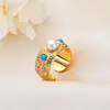 Anillo de Perla de Agua Dulce Blanca Plana Redonda con Margarita de Estilo Vintage y Turquesa Sintética Joyería de Mano Personalizada al por Mayor