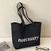 Bolsa de Lona Ins Coreana com Letras Preguiçosa Bolsa de Ombro Único Feminina 2026 Nova Tote Grande Capacidade