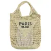 Bolsa de Palha Elegante com Recortes e Bordado de Letras Transfronteiriço, Bolsa de Ombro de Grande Capacidade para Férias na Praia, Bolsa de Palha Tecida Versátil para Mulheres