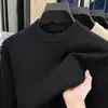Suéter grueso de punto fino antipelusa para hombre para otoño e invierno, jersey liso de cuello semialto, ropa interior de punto cálida al por mayor