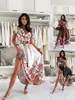 2026 novo vestido estampado feminino transfronteiriço de verão moda europeia e americana vestido de gola V