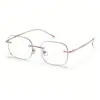 Óculos de grau retro sem aro, armação de metal ultraleve, lentes planas fotocromáticas, proteção contra luz azul, podem ser personalizados com lentes de grau