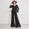 Conjunto Plissado Franzido Miyake para Mulheres Top Cruzado Decote V Calças de Cintura Alta Cauda de Peixe Micro Flare Conjunto Relaxado de Duas Peças
