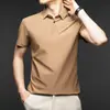 Camisa Polo Masculina de Manga Curta, Seda de Gelo de Verão com Gola, Camiseta Casual de Negócios, Top Masculino, Sem Costura e Sem Necessidade de Passar