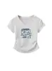 Camiseta de Manga Corta para Mujer con Diseño Plisado que Ceñe la Cintura, Estilo Verano, Modelo Nuevo, Cuello en V en el Hombro Derecho, Corte Ajustado, Top Versátil de Algodón Puro para Mujer