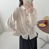 Camisa Branca Longa com Gola Artística Elegante Estilo Japonês com Renda Floral Grande para Mulheres Outono 2025 Top Casual