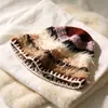 Pelúcia de pelo de coelho, listrado color-block, chapéu de pescador de tricô feito à mão para mulheres, outono e inverno, quente, novo, afina o rosto, chapéu bucket moderno